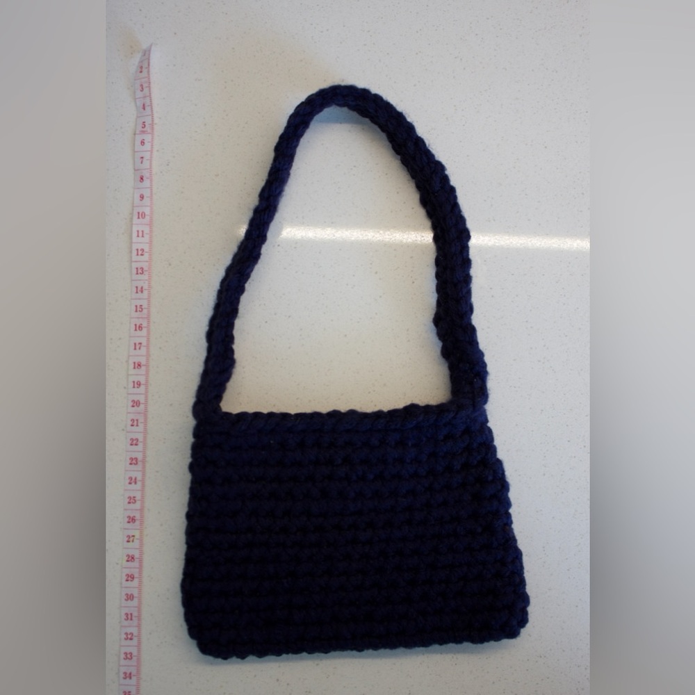 Small Blue Crochet Handmade Purse with Cherry Charm - Picture 4 of 5